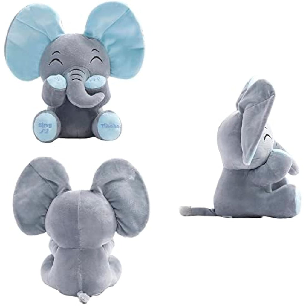 Peek-A-Boo Elephant Plush - Interactive Musical Toy (Blue)