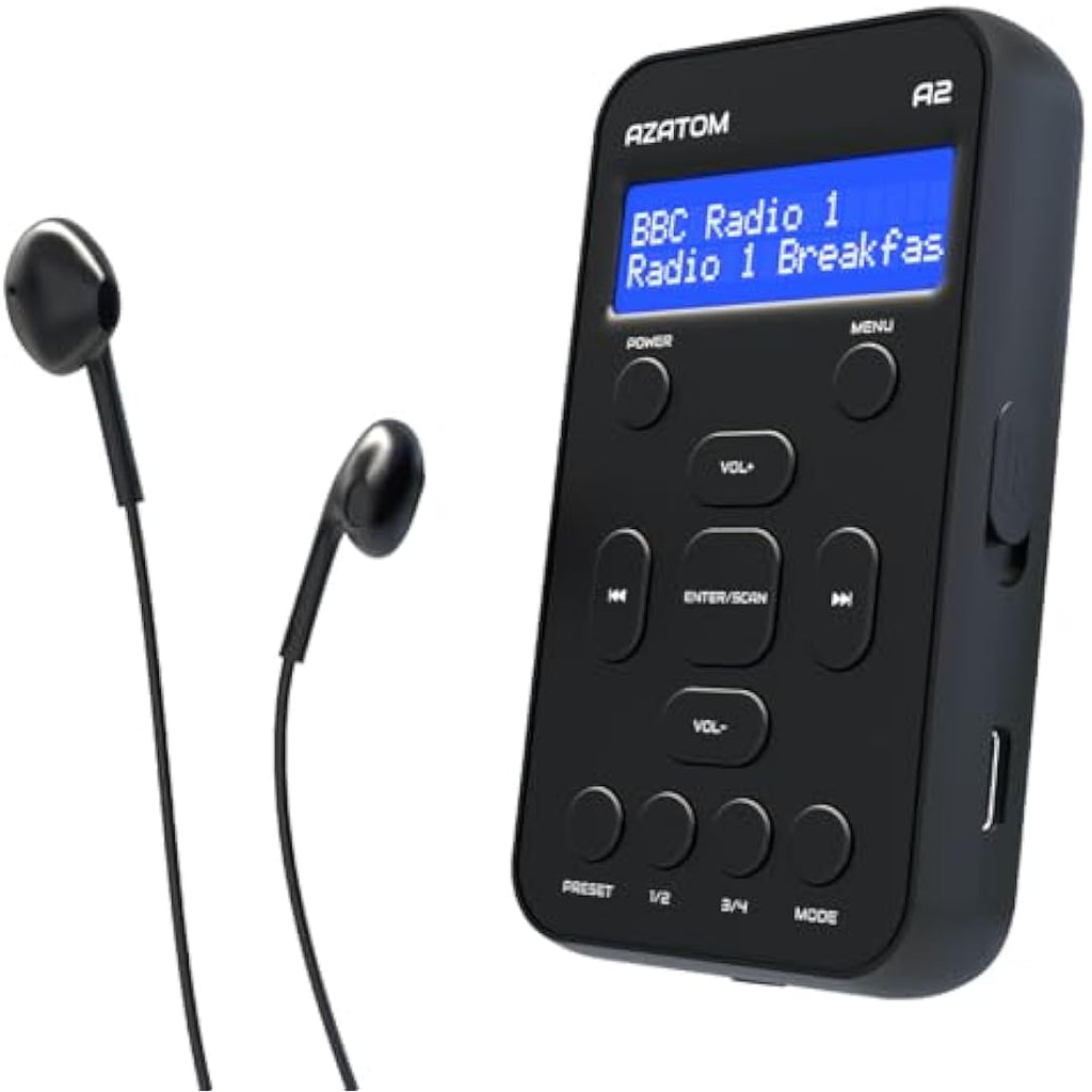 Azatom A2 Portable DAB/DAB+ & FM Digital Radio with Sports Earphones