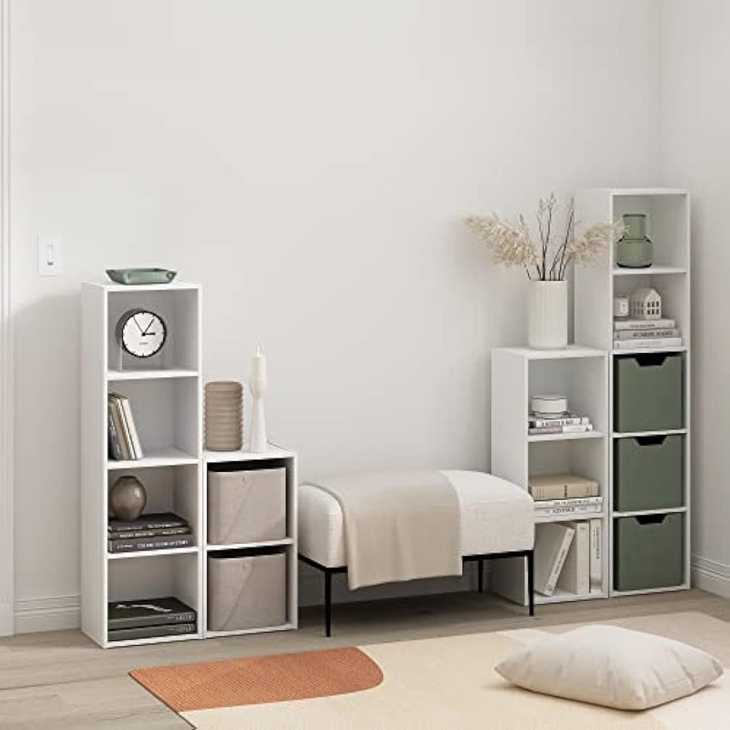 Furinno Pasir 4-Tier Open Shelf Bookcase | White Wood Storage Shelf