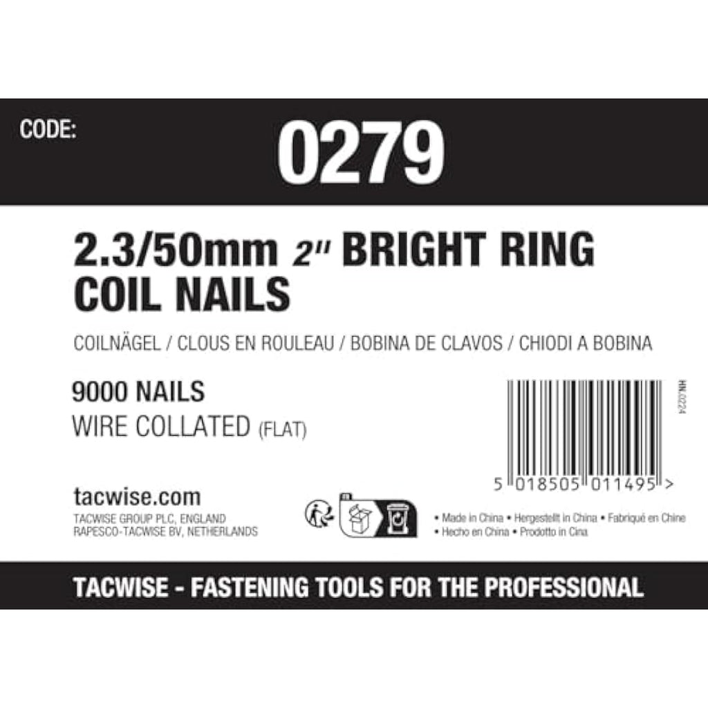 Tacwise 2.3 x 50mm Ring Shank Coil Nails | 16° Wire Collated (9000 Pack)