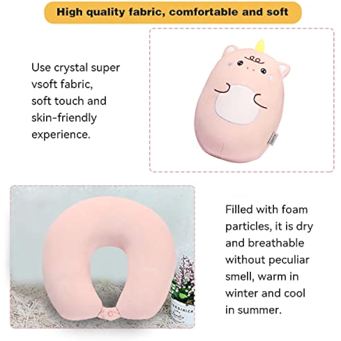 JOYRAVO 2-in-1 Kids Unicorn Travel Pillow | Convertible Neck Support