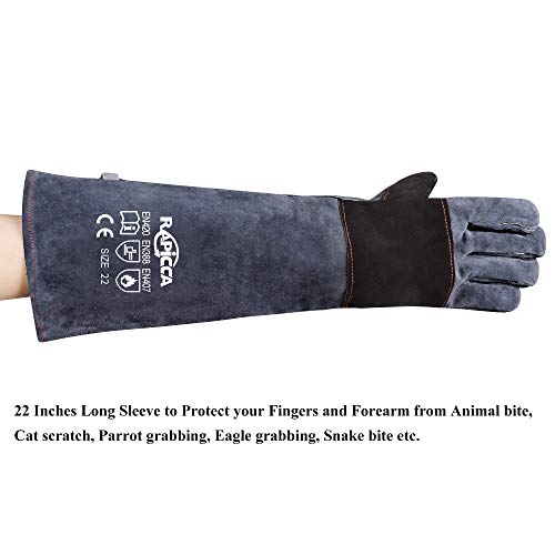 RAPICCA 22in Bite Proof Leather Animal Handling Gloves for Dogs and Cats