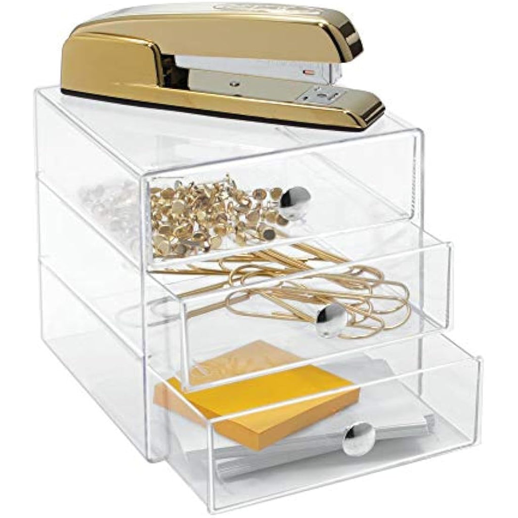 iDesign Clear Makeup Organiser – 3-Drawer Plastic Jewelry Storage Box