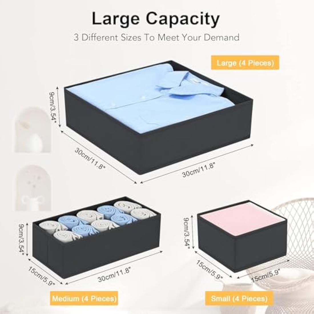 12 Pack Foldable Fabric Drawer Organisers for Wardrobes