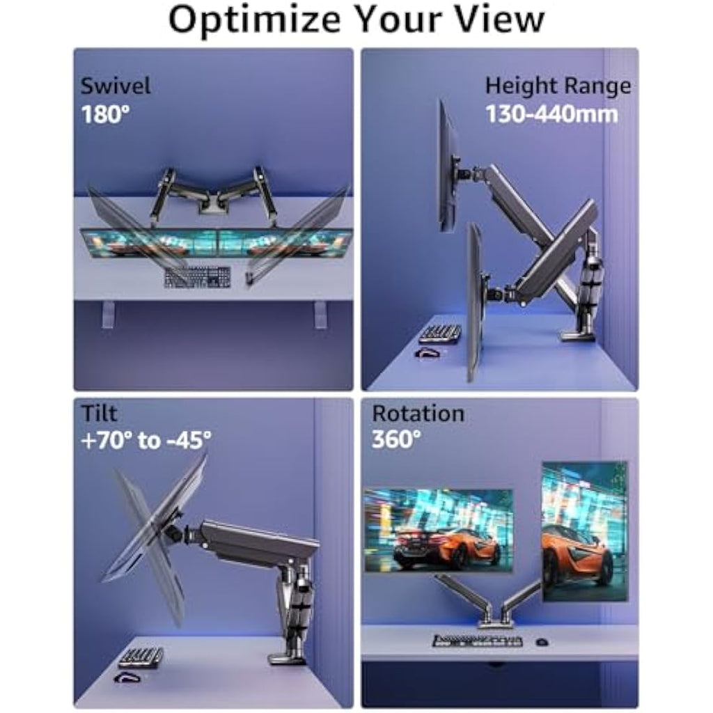 ELIVED Dual Monitor Arm | Gas Spring Desk Mount for 13-32 Inch Screens