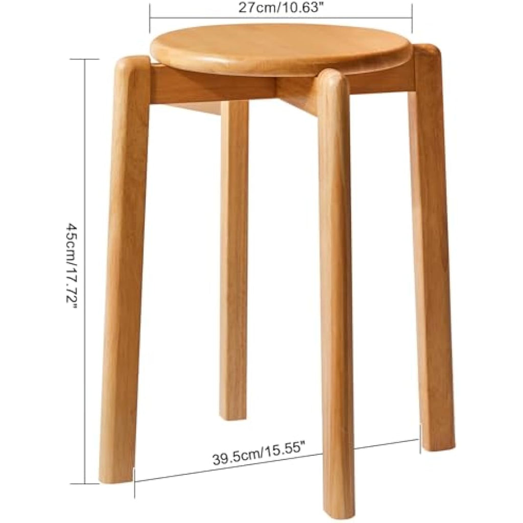 YMYNY Solid Wood Round Stools - 4-Piece Stackable Dining Stool Set, Natural