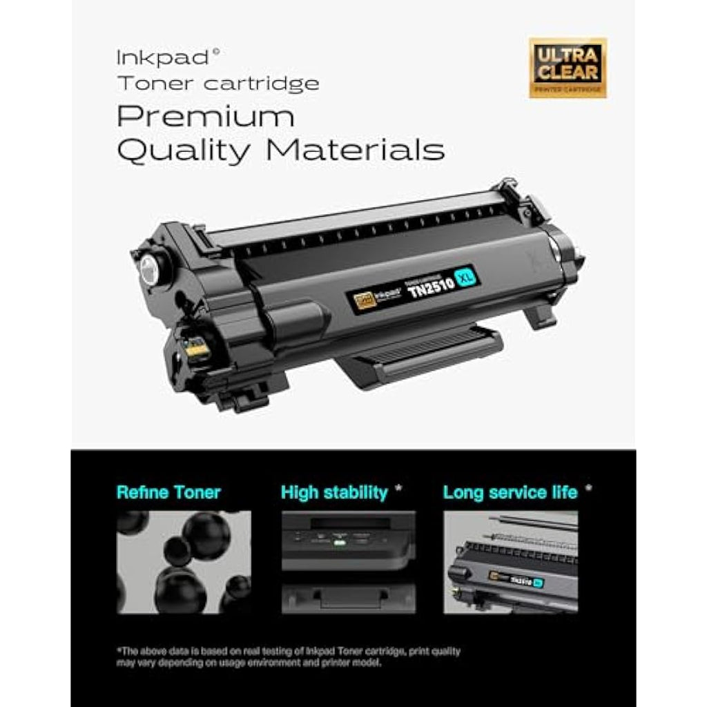 iNKPAD TN2510XL High-Yield Toner Cartridge for Brother Printers | 2-Pack Black