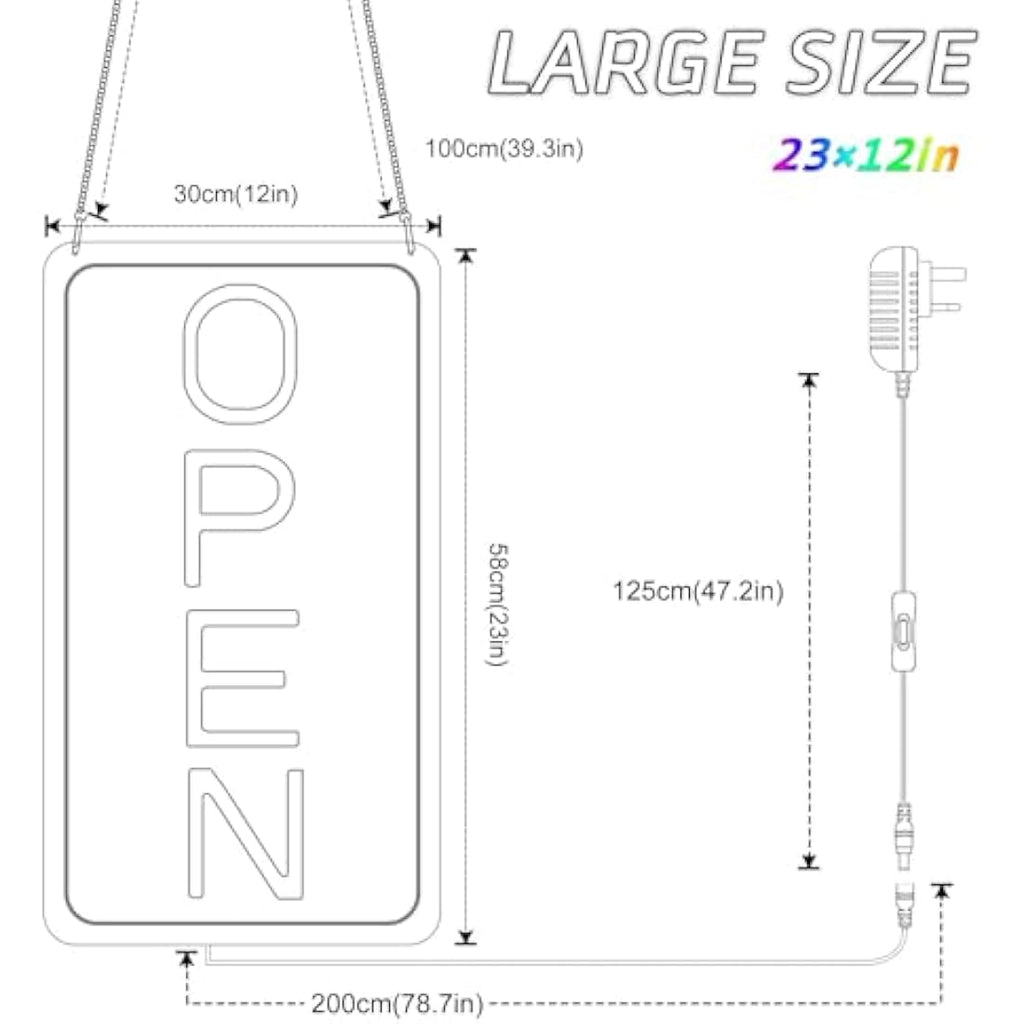LightingWill LED Neon Open Sign | 23x12 Vertical Blue & Pink Business Sign