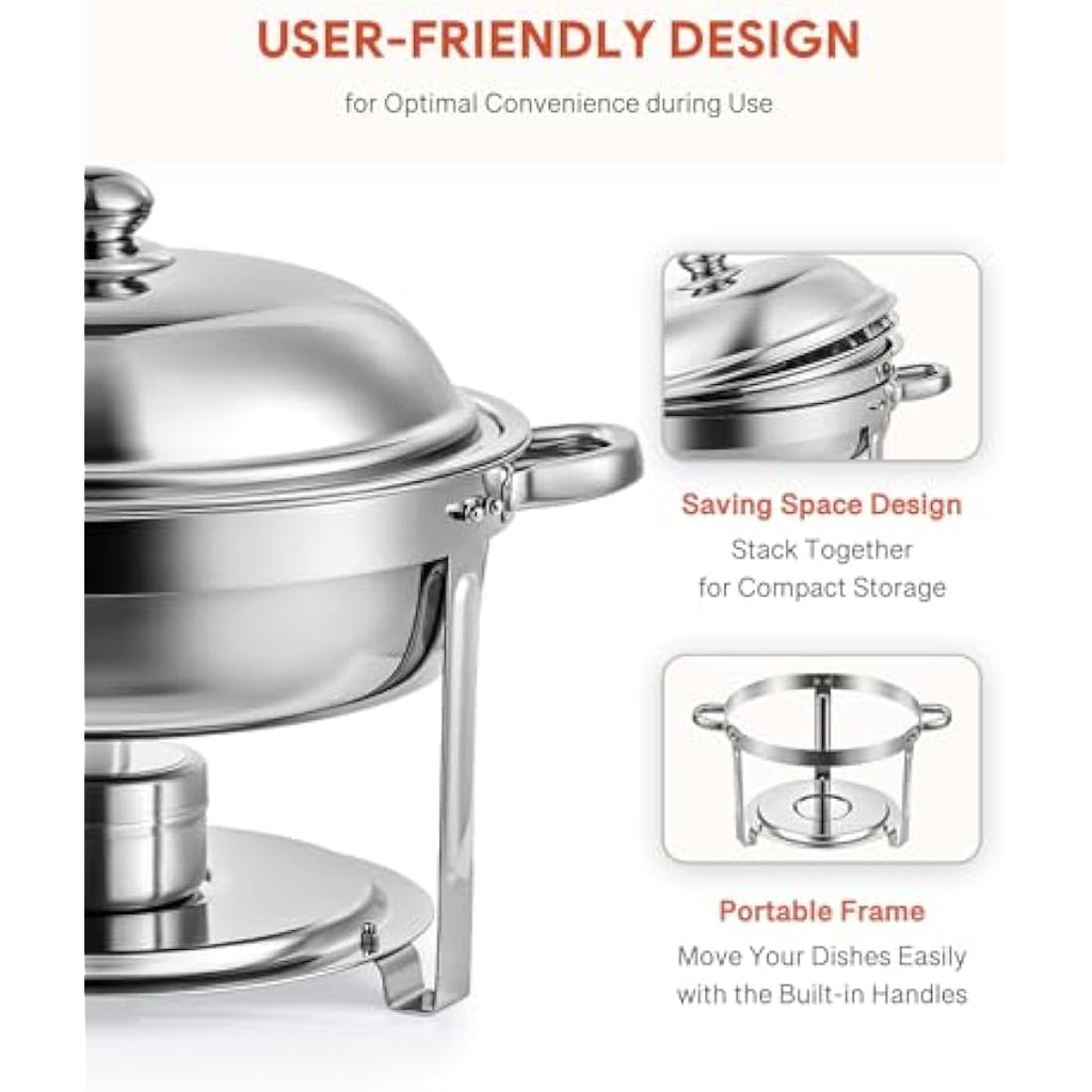 Wilprep 4-Pack Round Chafing Dish Buffet Set | 5L Stainless Steel Food Warmers