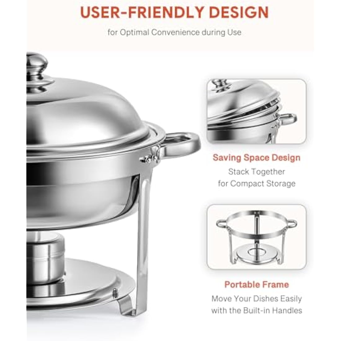Wilprep 4-Pack Round Chafing Dish Buffet Set | 5L Stainless Steel Food Warmers
