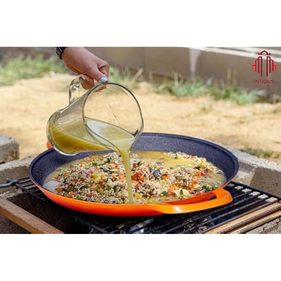 Ceramic Non-Stick Paella Pan with Glass Lid – Orange, 36cm