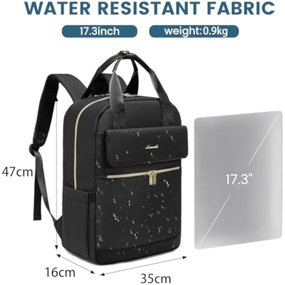 LOVEVOOK 17.3 Inch Laptop Backpack for Women | USB Port Travel Bag - Black