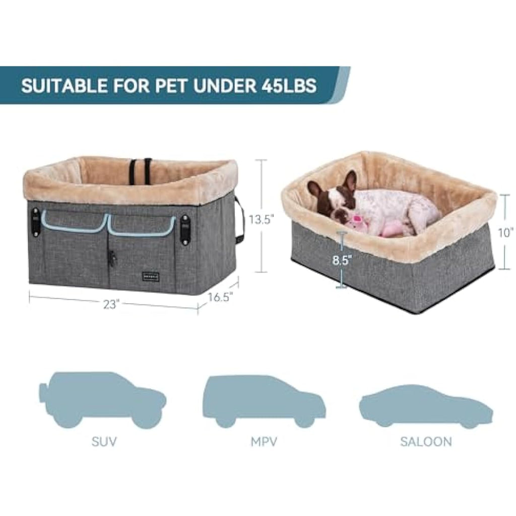 Petsfit Dog Car Seat for Medium Dogs | Elevated Booster Seat, Light Grey
