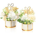 BEGONDIS Set of 2 LED Artificial White Flowers with Pots for Home Decor