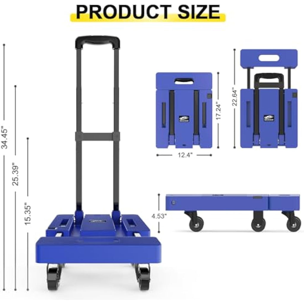 SOLEJAZZ Folding Hand Truck – 500lb Heavy Duty Portable Dolly with 6 Wheels