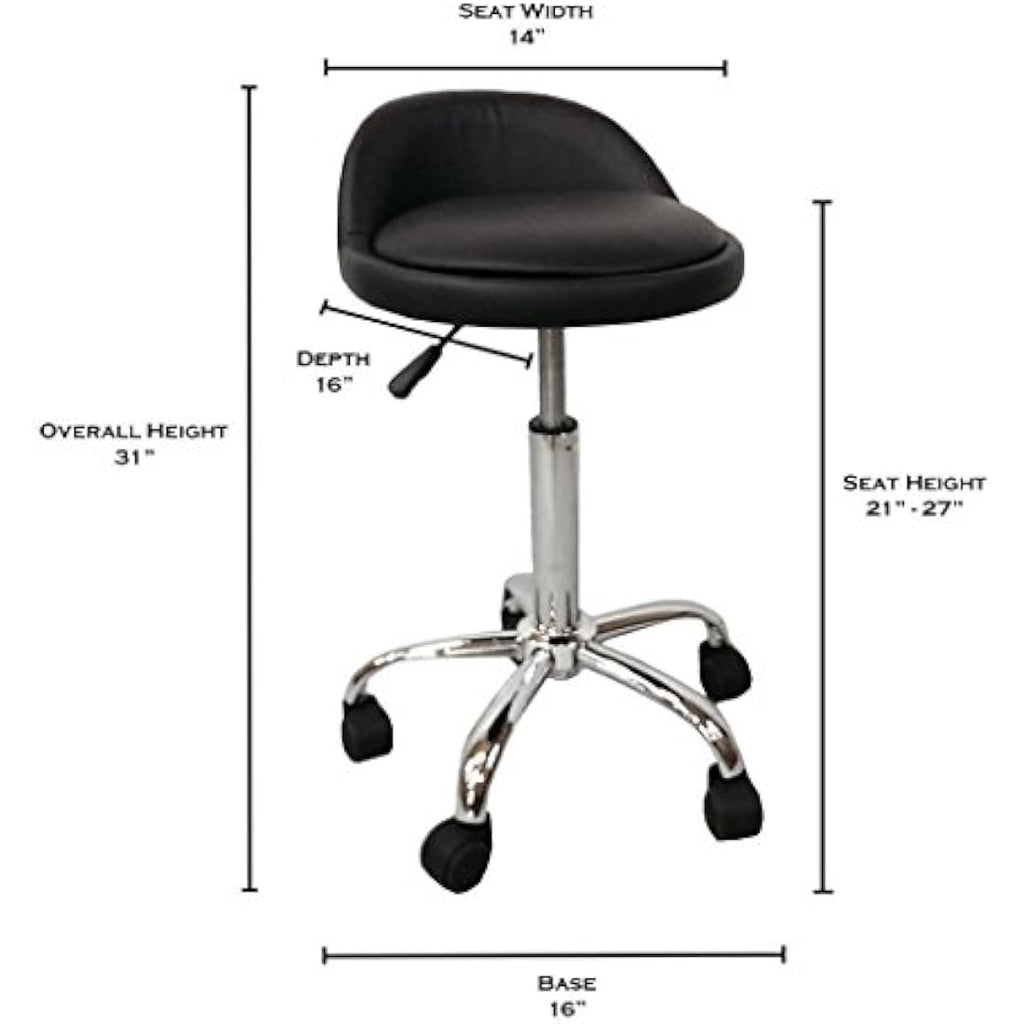 Adjustable Rolling Salon Stool – Swivel PU Leather Chair