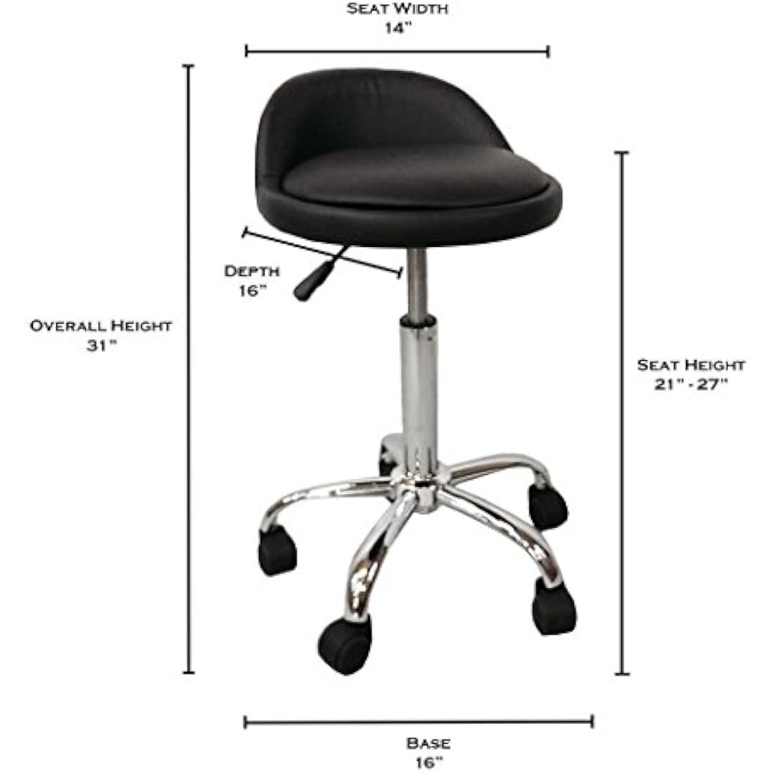 Adjustable Rolling Salon Stool – Swivel PU Leather Chair