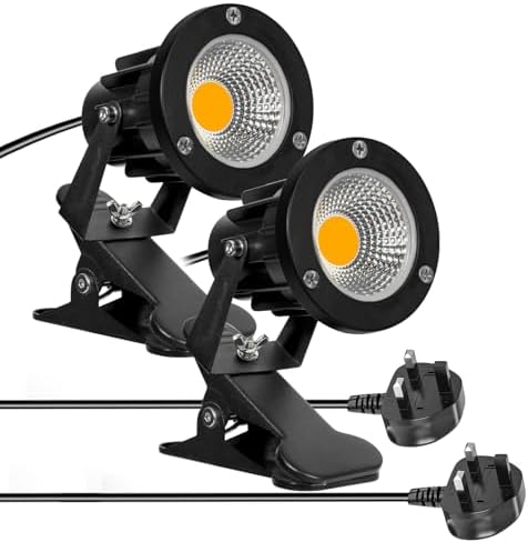 Milpoel COB LED Clip on Spot Lights | 7W IP66 Waterproof Warm Light 2-Pack