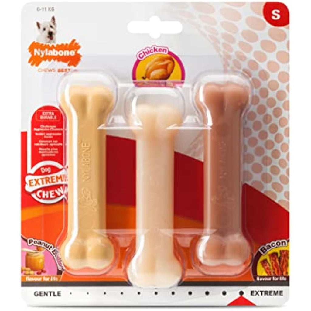 Nylabone Durable Dog Chew Toy 3-Pack | Peanut Butter & Bacon | Small