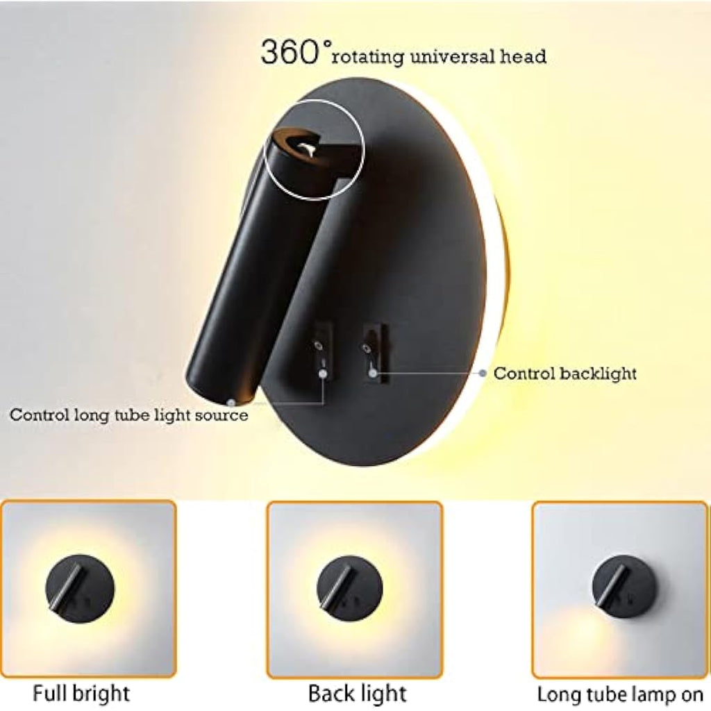 uksunvi LED Bedside Reading Wall Lamp – 12W Adjustable Spotlight, Black