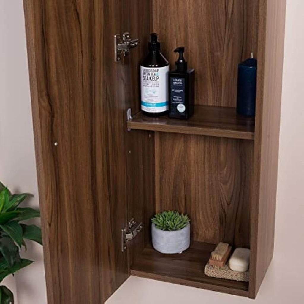 NRG Walnut 1200mm Wall Hung Tall Bathroom Storage Cabinet | Soft Close