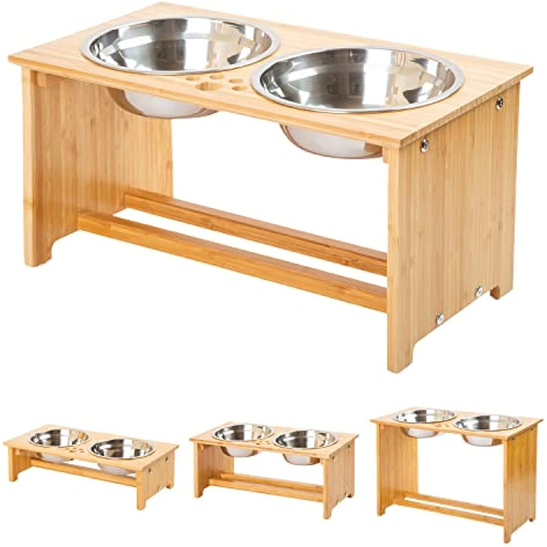 FOREYY Elevated Bamboo Dog Bowls | Raised Pet Feeder with Stainless Steel