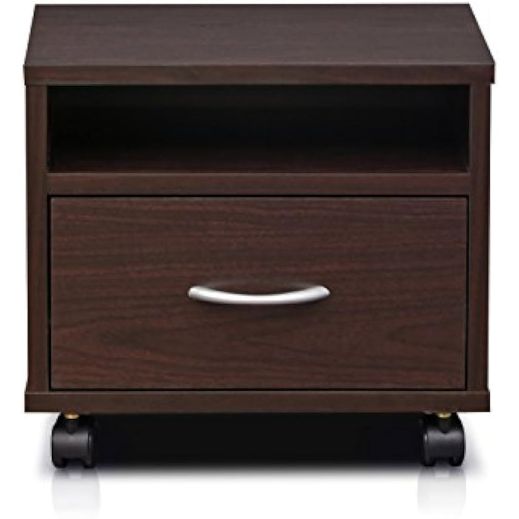 Furinno Petite Mobile Utility Cart with Drawer - Espresso Wood