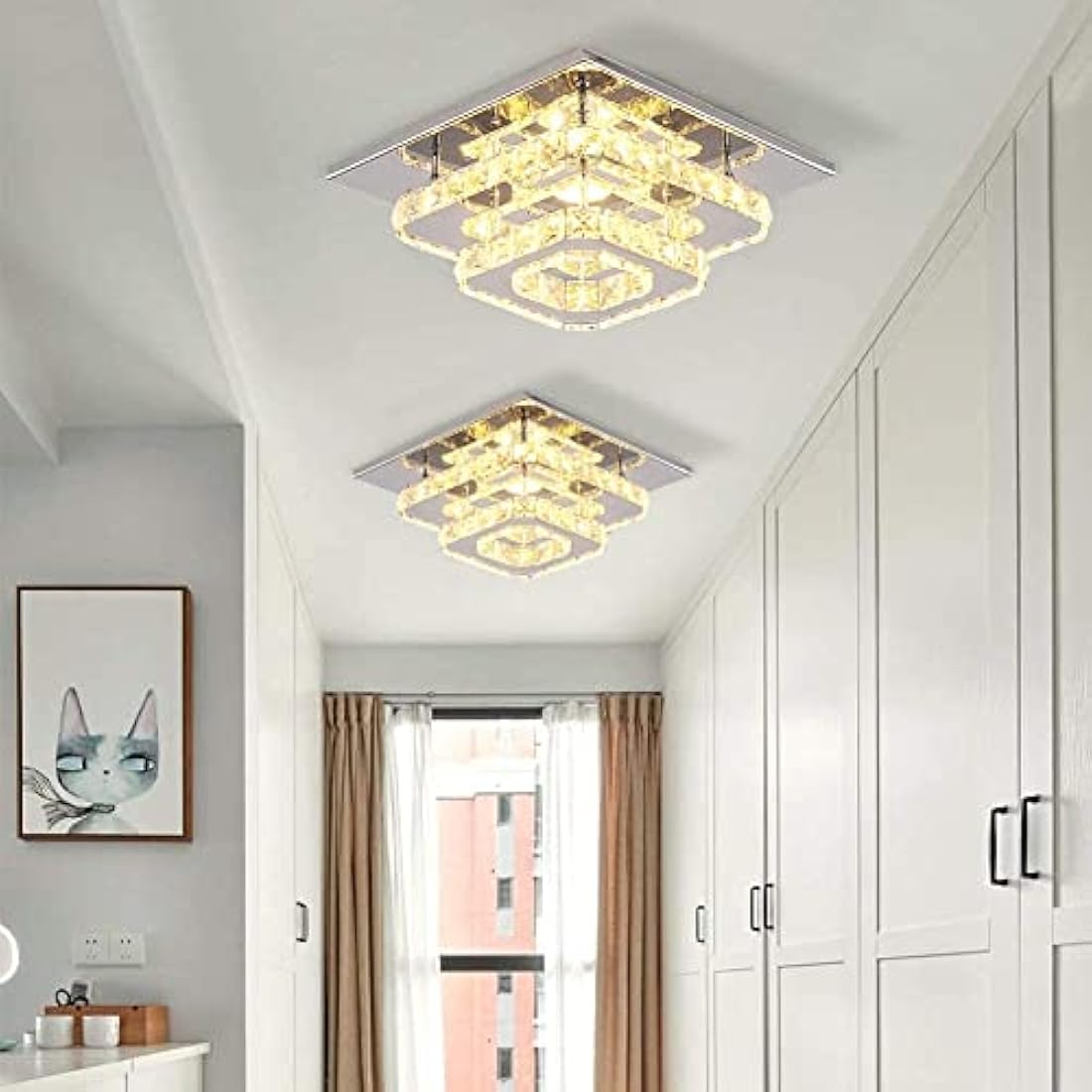 Finktonglan Modern Square Crystal LED Ceiling Light | Flush Mount Chandelier