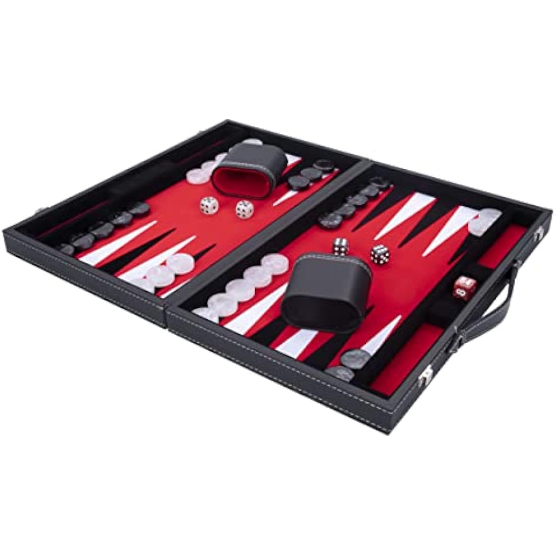 Engelhart 18 Inch Luxury Backgammon Set – Black Faux Leather Case