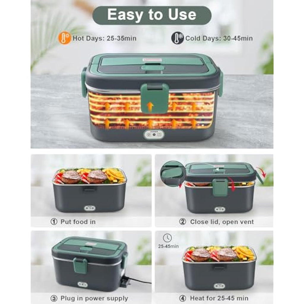 AUTOPkio 1.8L Electric Lunch Box - 80W Heated Food Warmer for Car & Office