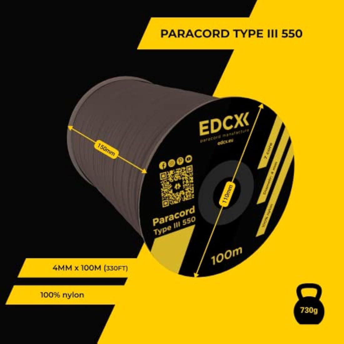 EDCX 550 Paracord – 4mm 7-Strand Nylon Rope for Camping and DIY
