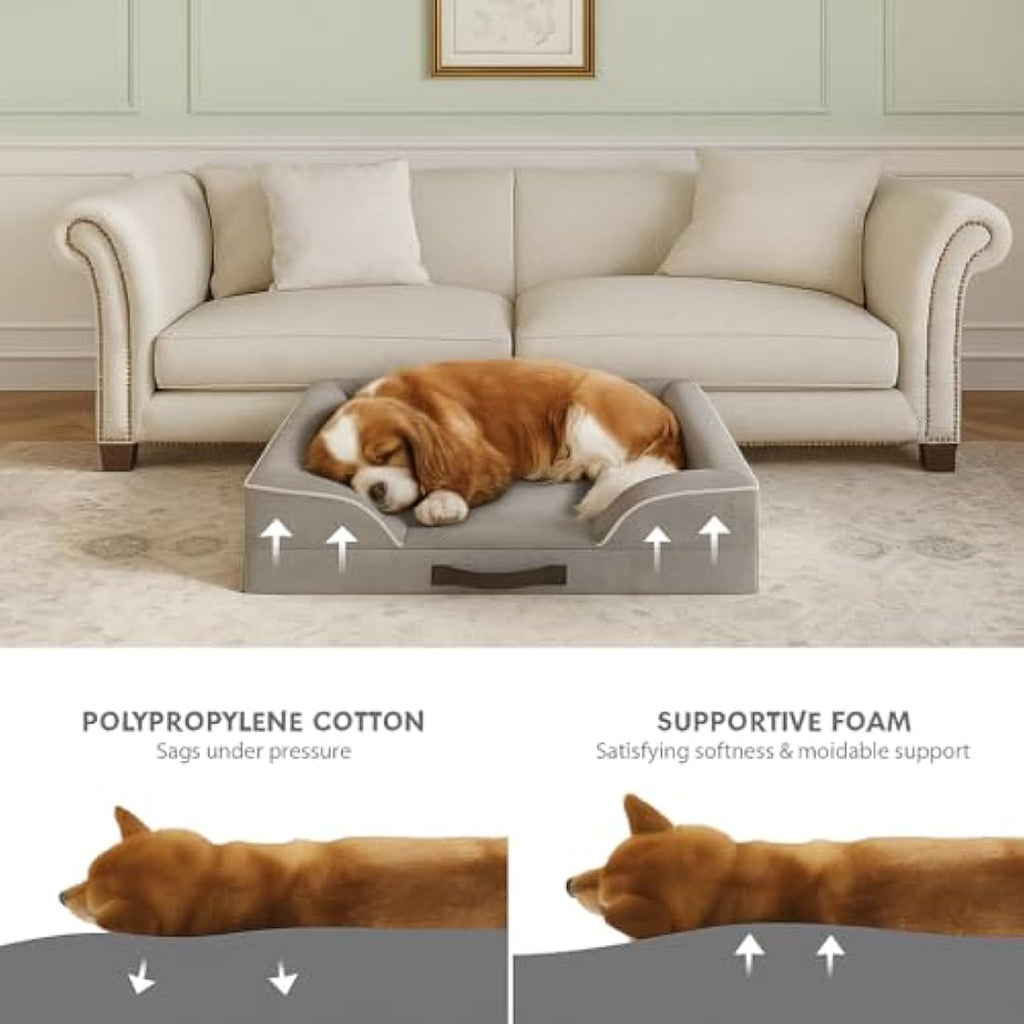 Orthopedic Memory Foam Dog Bed – Waterproof Grey Sofa