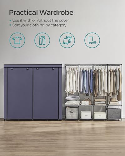 SONGMICS Portable Clothes Wardrobe – Large 4-Rail Fabric Closet, Dark Blue