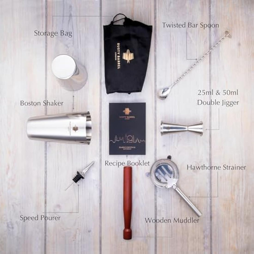 Rusty Barrel Bloomsbury Cocktail Making Kit – 8-Piece Stainless Steel Set