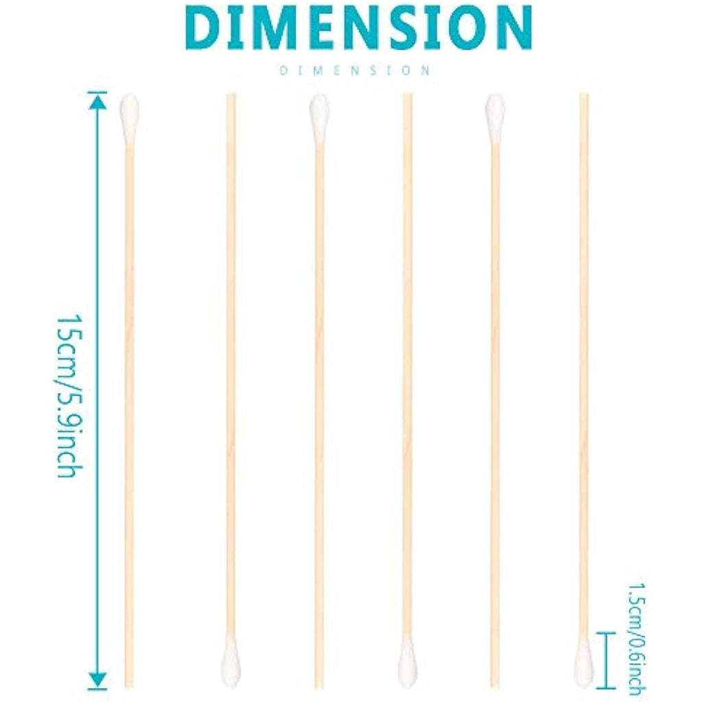 300 PCS Long Wood Handle Cotton Swabs | 6-Inch Eco Buds