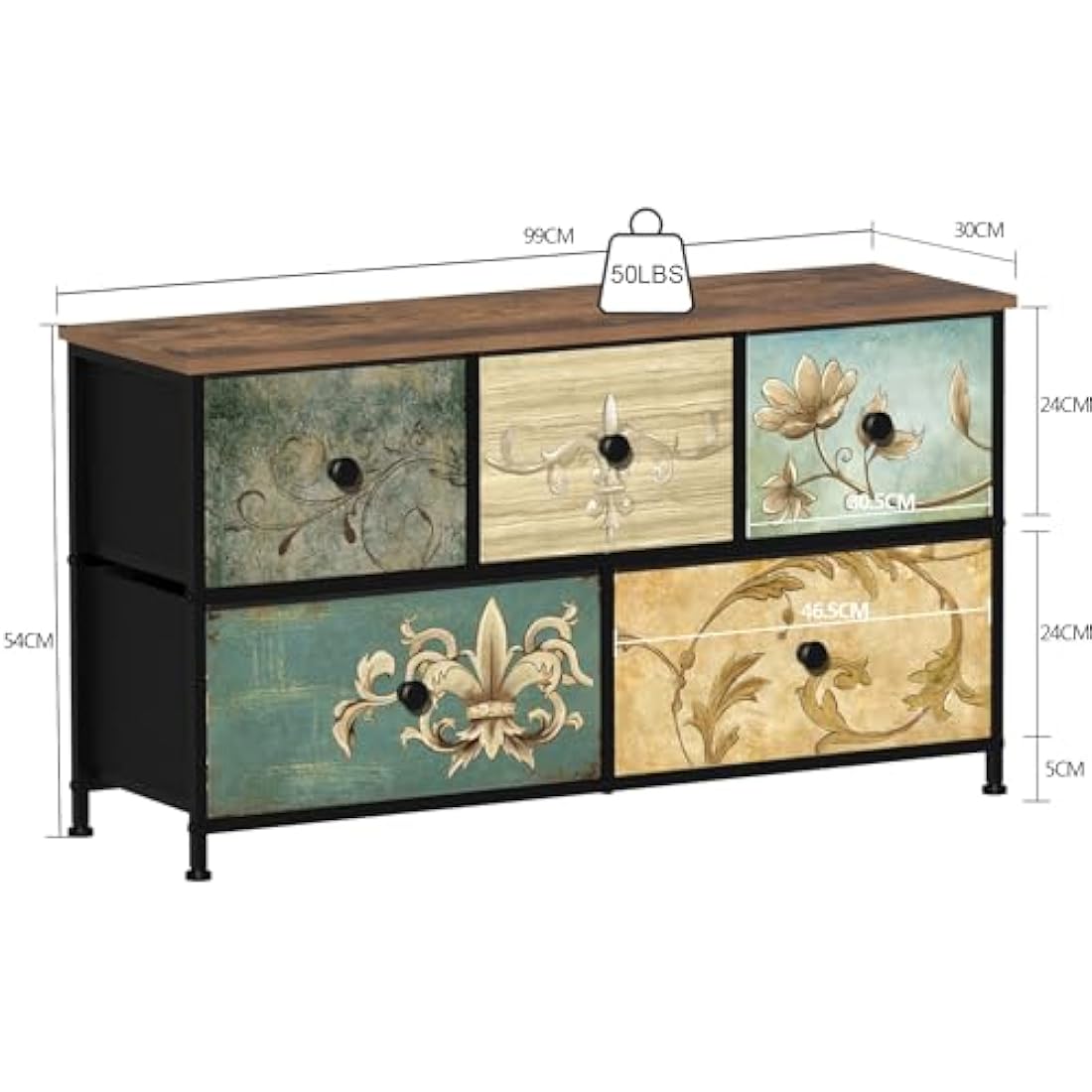 VEDECASA 7-Drawer Retro Fabric Dresser with Wooden Top