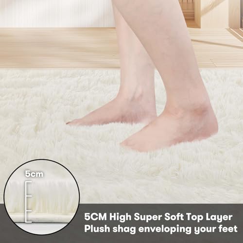 JOJOSEE Cream Area Rug – 200x300cm Soft Fluffy Shaggy Living Room Carpet