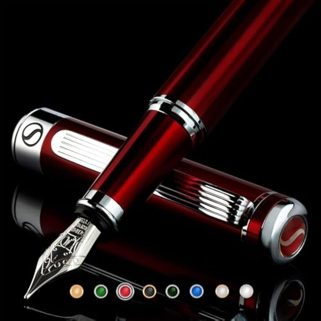 Scriveiner Red Lacquer Fountain Pen – Schmidt Medium Nib, Chrome Finish