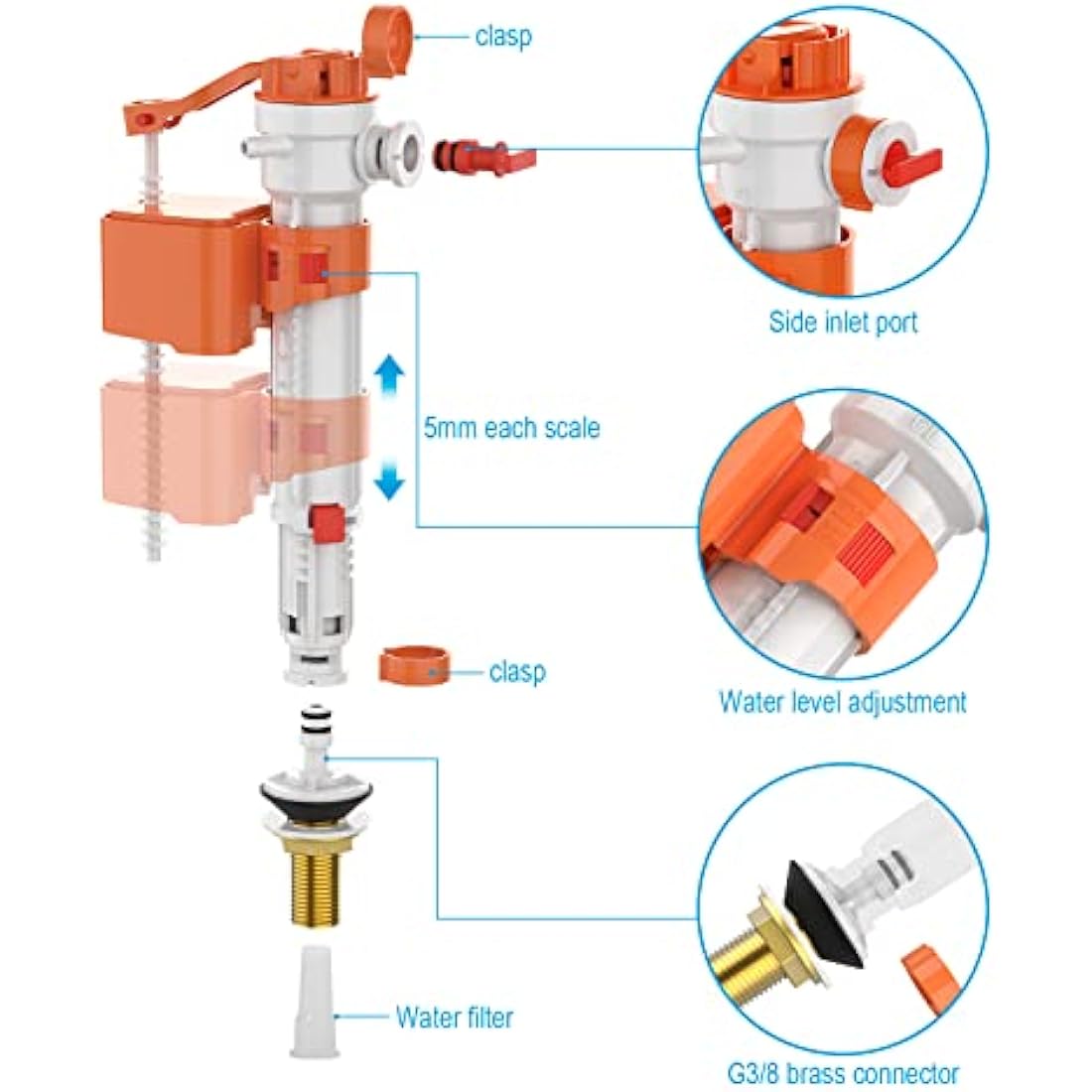 Ibergrif Adjustable Toilet Cistern Fill Valve | Bottom & Side Entry