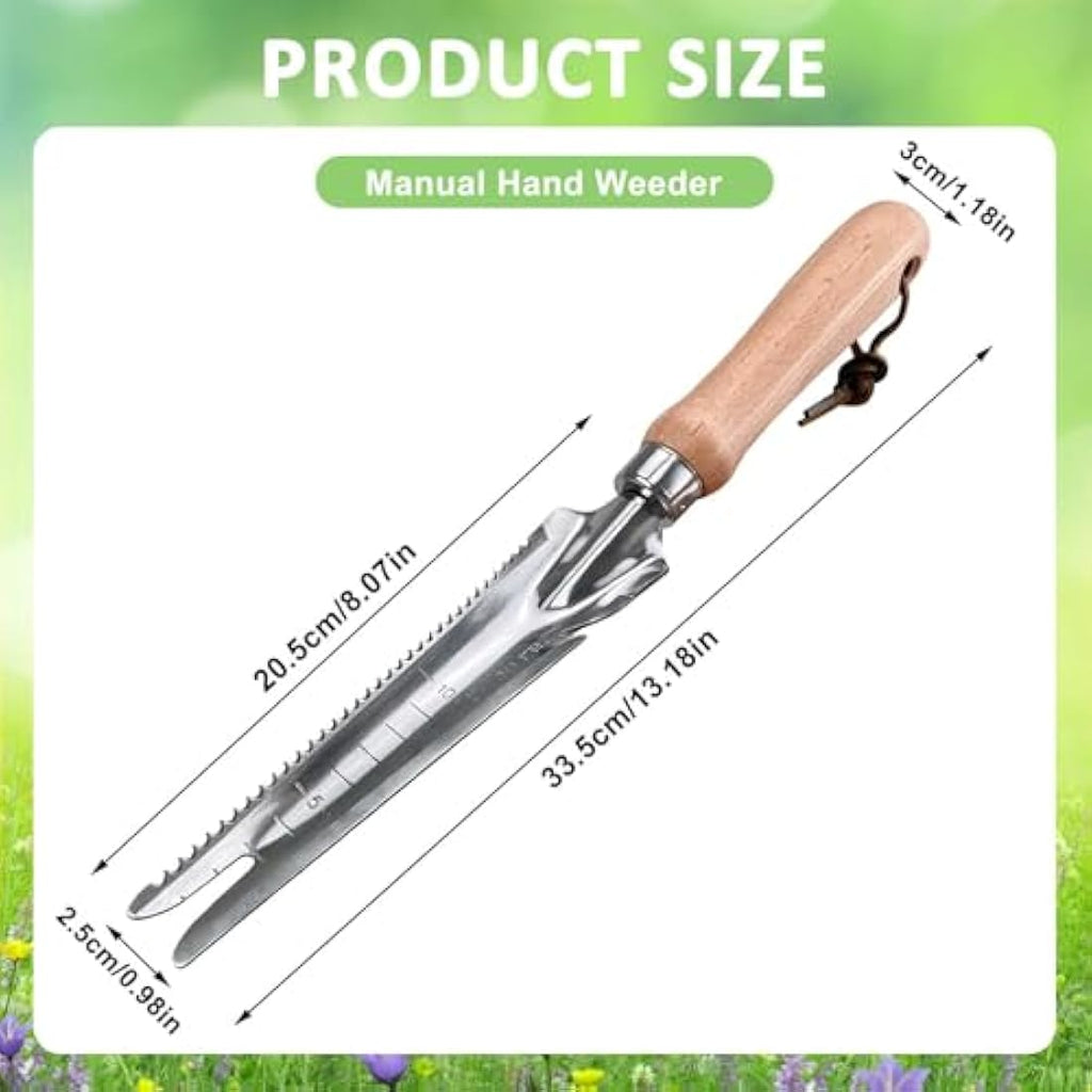 Jolof Store Stainless Steel Garden Weeder with Wooden Handle and Scale