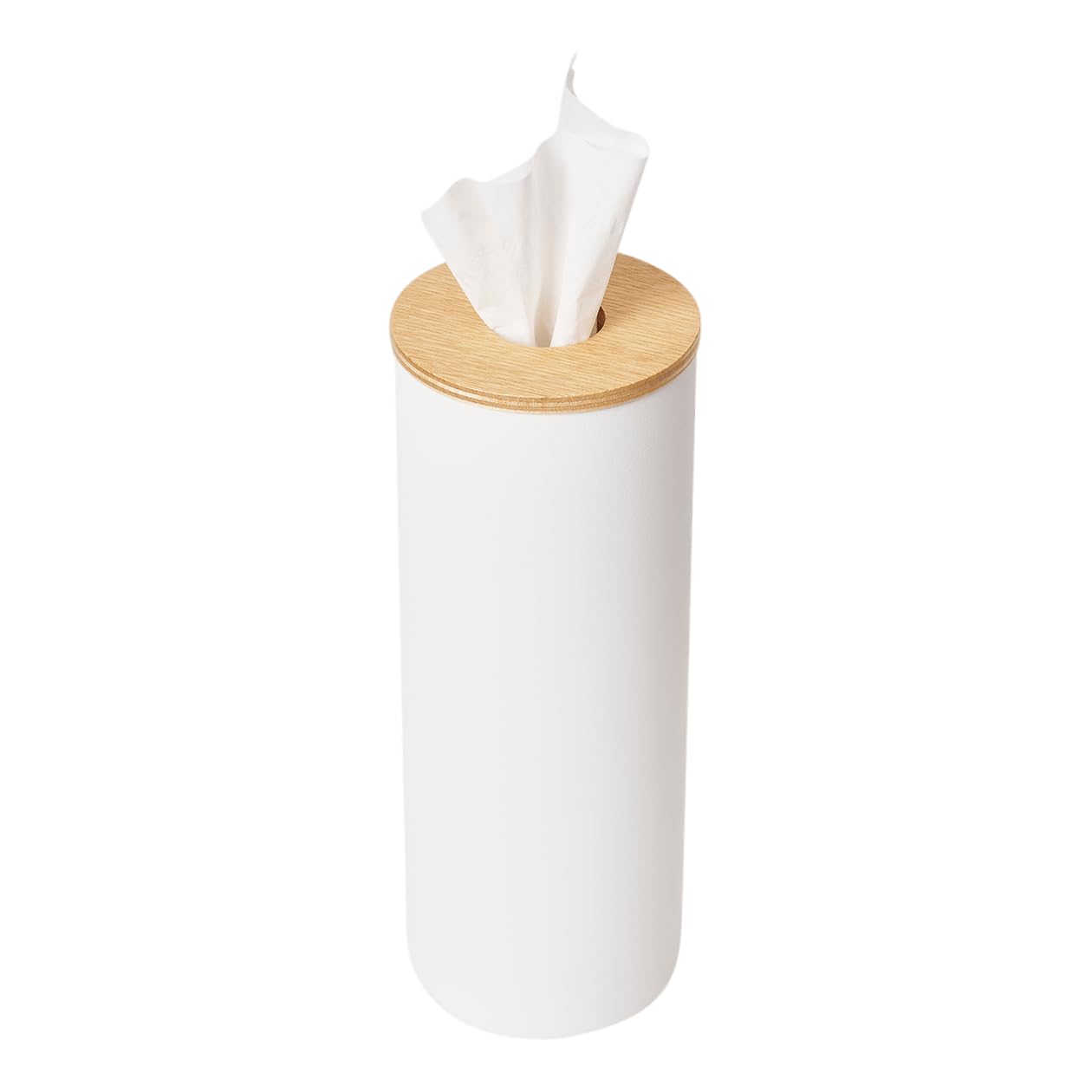 Yamazaki RIN Round Tissue Case – Minimalist Steel & Wood Holder, White