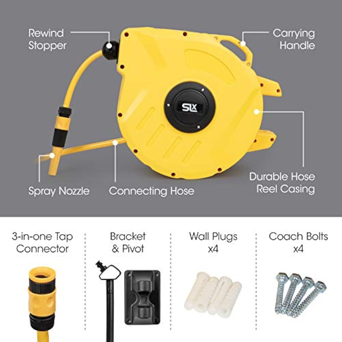 SLx 20M Auto Retractable Garden Hose Pipe | Wall Mounted Swivel Reel