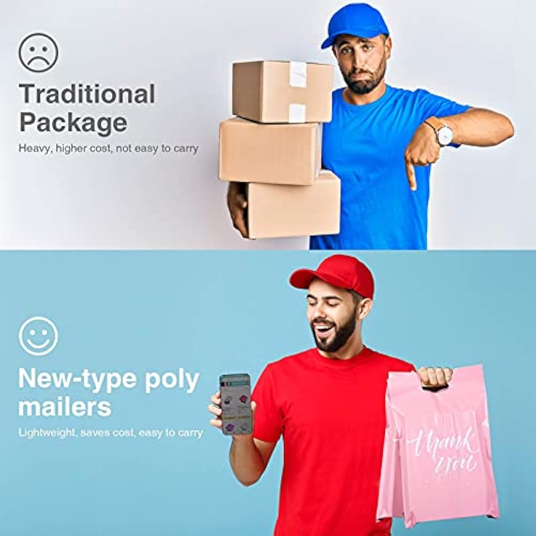 Switory Pink Poly Mailers with Handle | 10x13 Self-Seal Shipping Bags