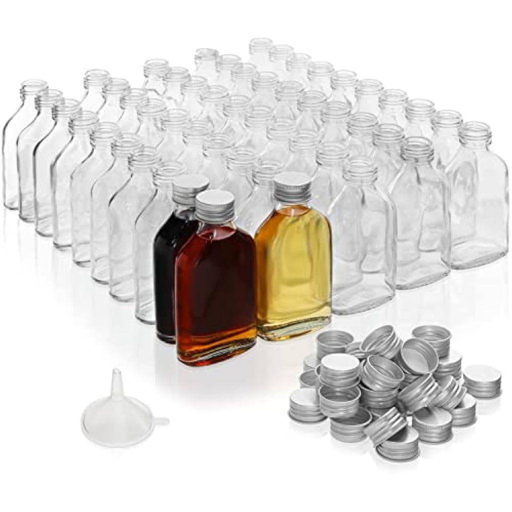 BELLE VOUS 50 Pack 100ml Glass Flask Liquor Bottles with Funnel & Caps