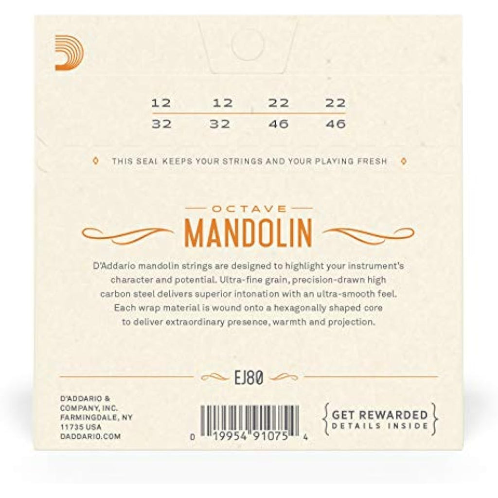 D'Addario Octave Mandolin Strings – Phosphor Bronze – Medium 12-46