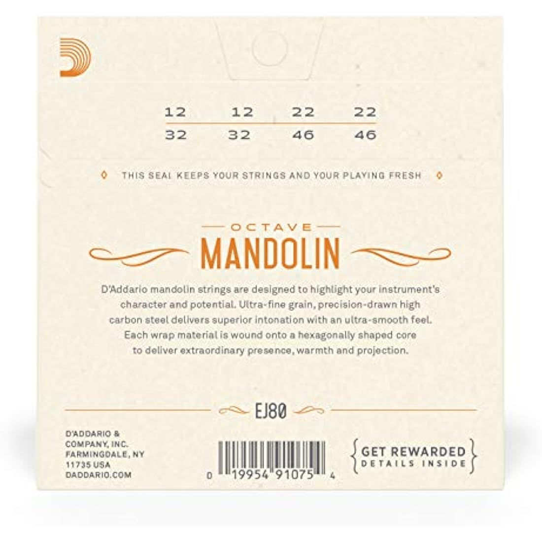 D'Addario Octave Mandolin Strings – Phosphor Bronze – Medium 12-46