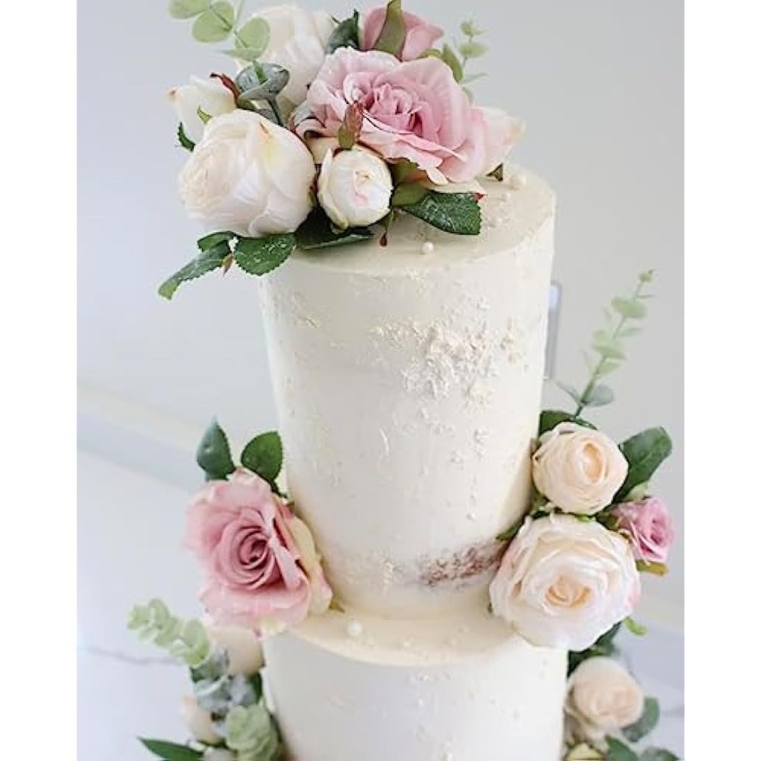 – 7-Piece Artificial Silk Rose Bouquet for Cake Decor (Ivory)