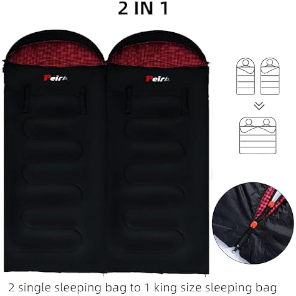 Peirhw XL Sleeping Bag – Extra Wide 3-Season Waterproof Cotton Camping Bag