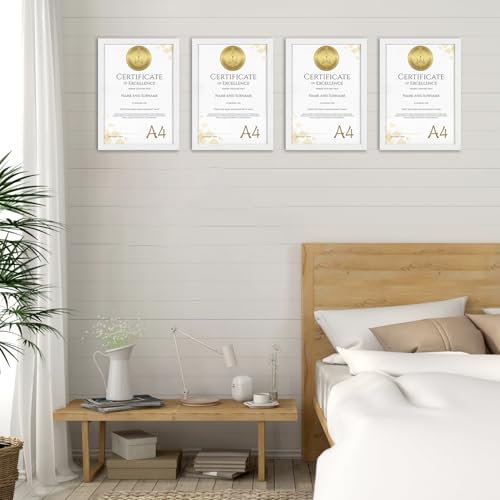 HORLIMER A4 Picture Frames Pack of 15 | White MDF Wood Certificate Frame