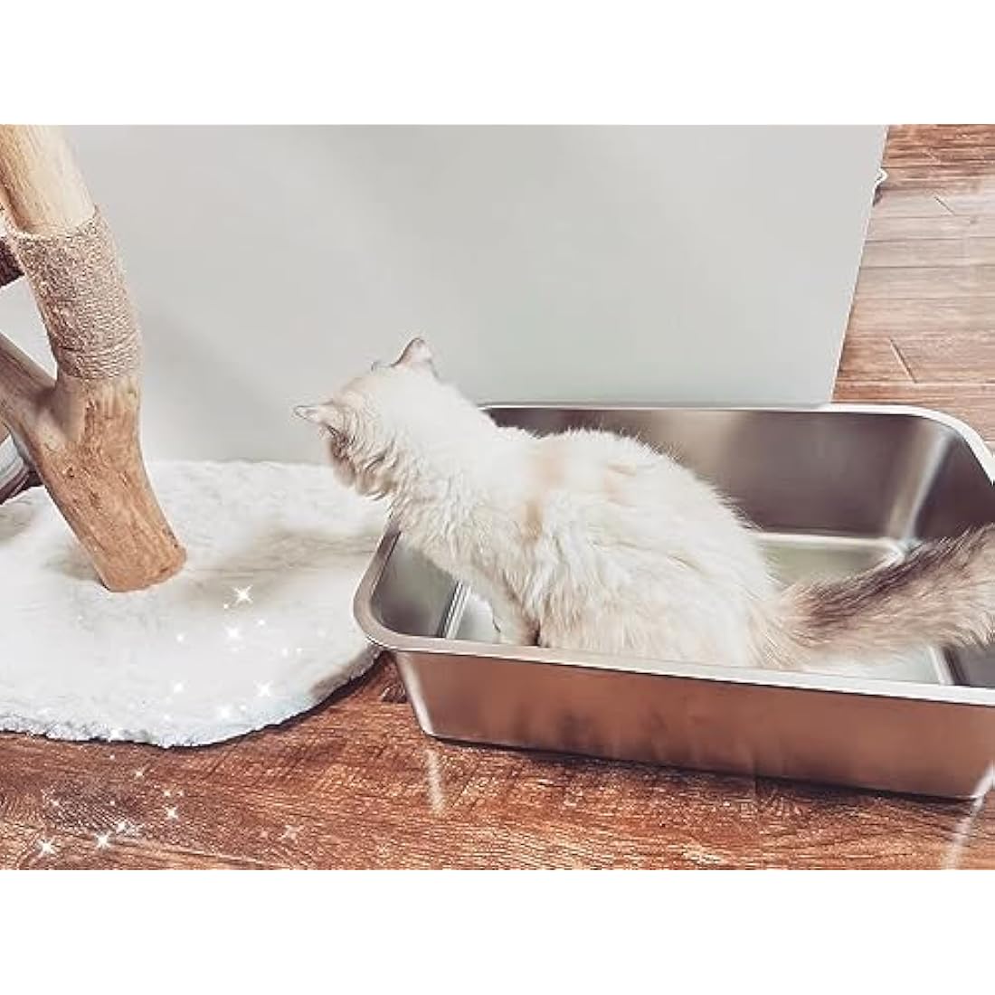 IKITCHEN Stainless Steel Cat Litter Box – Large Odor-Free Metal Pan